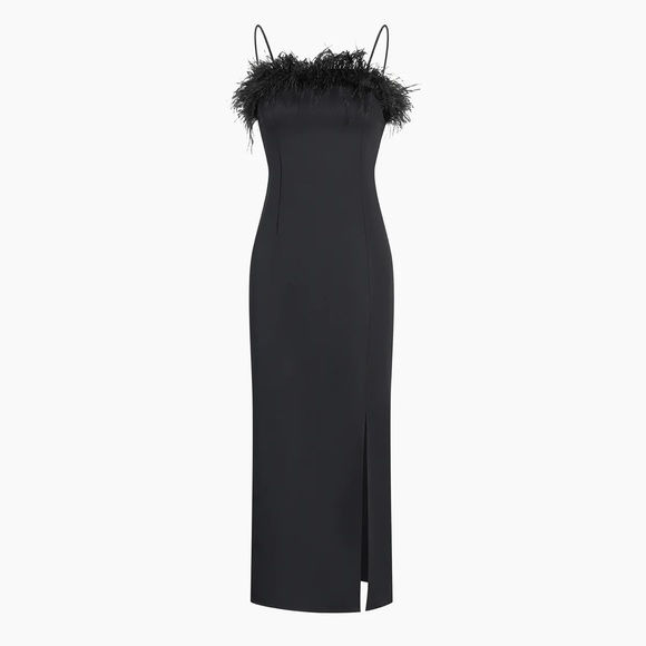 Commense Dresses & Skirts - COMMENSE black dress with feather detail